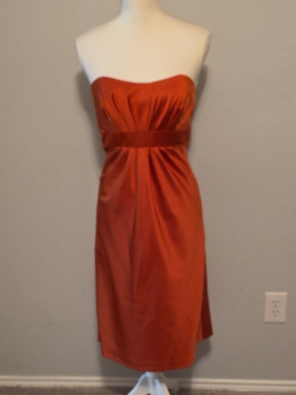 Alfred Angelo Strapless Rust-Orange Satin Cocktail Dress